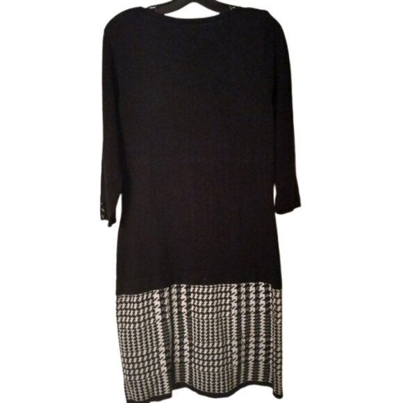Precis Black Knit & Houndstooth Midi Dress – Elegant Contrast Size Mef - Picture 7 of 7